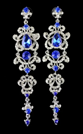 Blue Роскошные свадебные серебряные Висячие серьги для женщин синий прозрачный хрустальный цветок со стразами Висячие серьги для свадебной вечеринки - Окраска металла: Blue