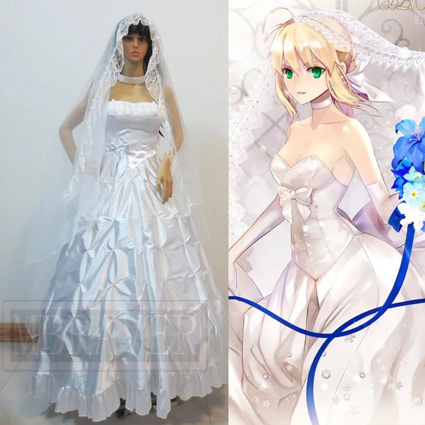 Fate/Zero TYPE-Moon10 saber arturia pendragon белое свадебное платье Lolita Uniform юбка костюм для косплея