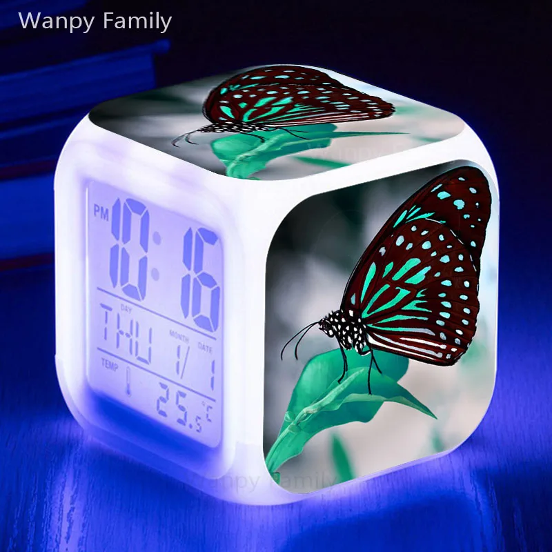 Очень красивые бабочки светодиодный Будильник 7 цветов светящийся Цифровой