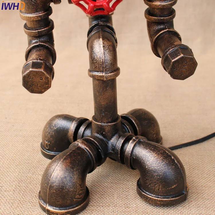 Винтажная настольная лампа IWHD с водопроводной трубой для спальни гостиной