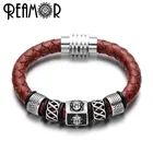 Мужской винтажный браслет REAMOR, красный браслет из натуральной кожи с подвеской в виде головы Будды из нержавеющей стали 316l, модные ювелирные изделия