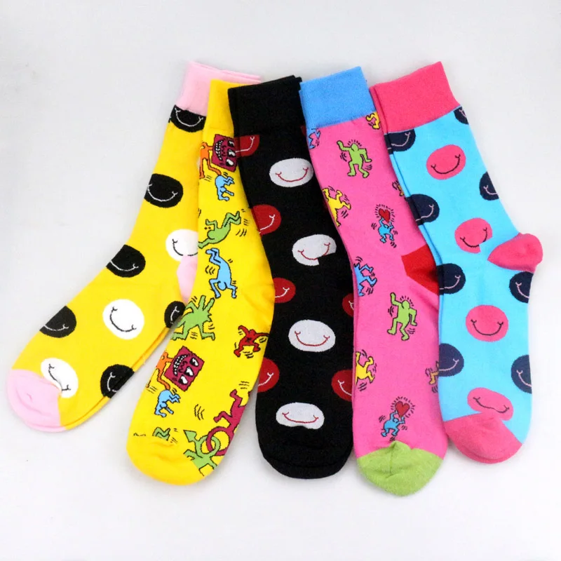 Fancy socks 03 5 пар разноцветных смешных носков унисекс для мужчин и женщин с мультяшным персонажем/смайликом Кит Харинг Необычные счастливые носки удобные хлопковые носки - Цвет: Fancy socks 03