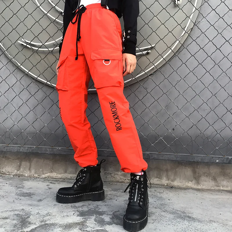 Длинный оранжевый хлопковые брюки женские 2019 Весна Эластичные Высокая Васит