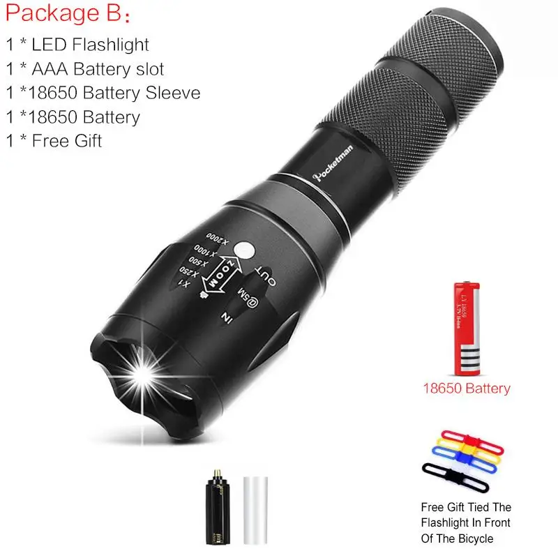 Package B 49999 Lums XP-L-V6 L2 светодиодный тактический фонарь, масштабируемый светодиодный фонарь linterna, водонепроницаемый фонарь для AAA 18650, перезаряжаемый - Испускаемый цвет: Package B