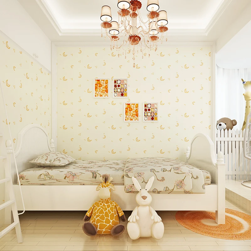 Children's room wallpapers for kids boy girl blue starry sky moon cartoon non-woven wall paper bedroom warm color household deco