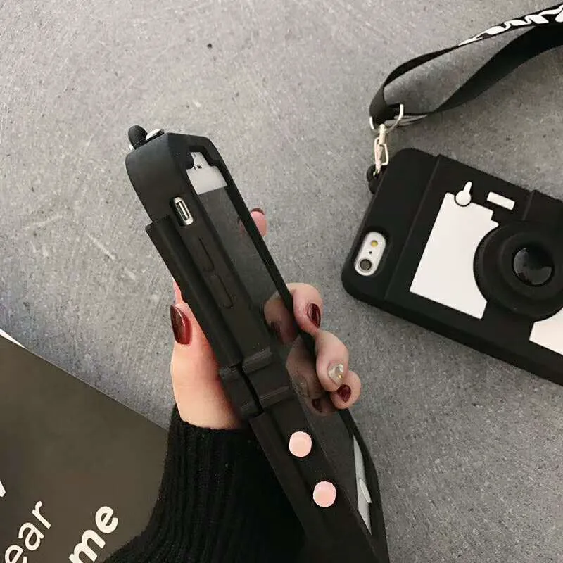 Модный Ретро кошелек-камера Чехол-подставка для телефона для iPhone 7 8 6 6S Plus X XS Max XR Мягкая силиконовая задняя крышка с ремешком