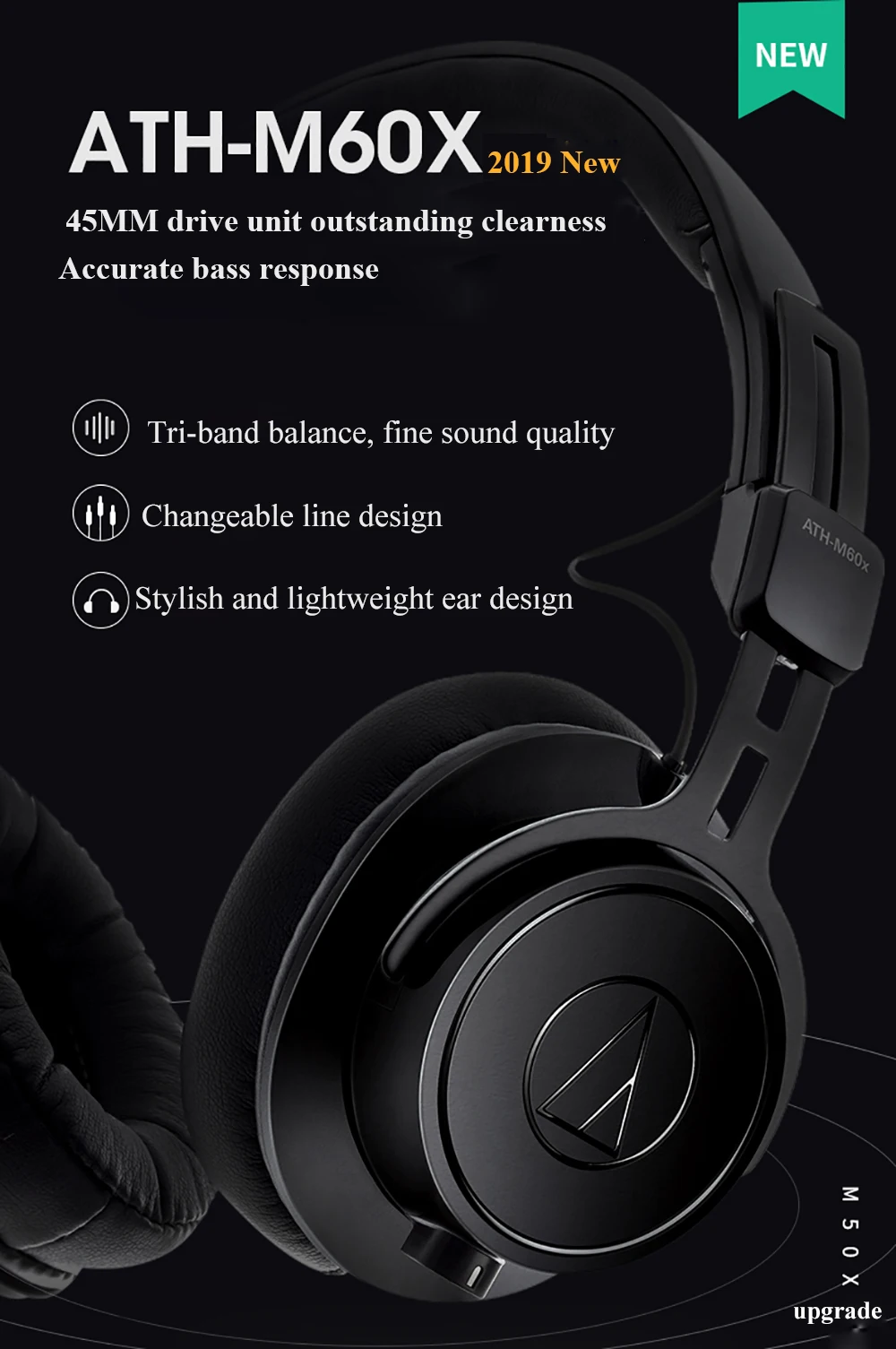 Аудио Technica ATH-M60x Проводные Наушники Профессиональные мониторные наушники портативные HIFI наушники