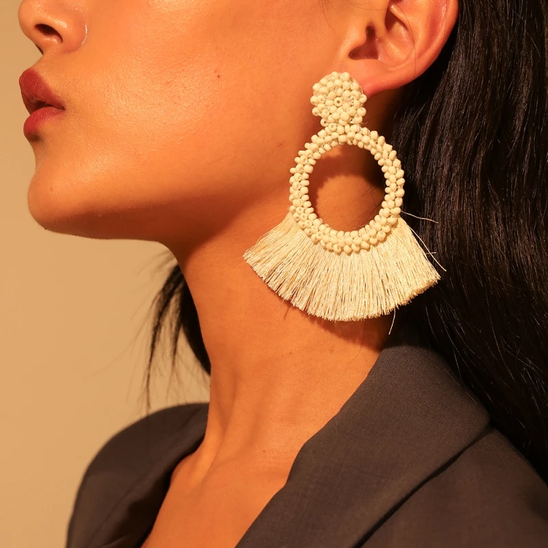 Lalynnlys Boho Эффектные серьги с кисточками в виде глаз для женщин и девочек, красочные серьги с бахромой, свадебные ювелирные изделия ручной работы, бижутерия E59561