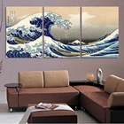 Печать на холсте постер домашний декор 3 шт. Katsushika Hokusai Great Wave Off Kanagawa вид на гору Fuji картина настенное искусство картина