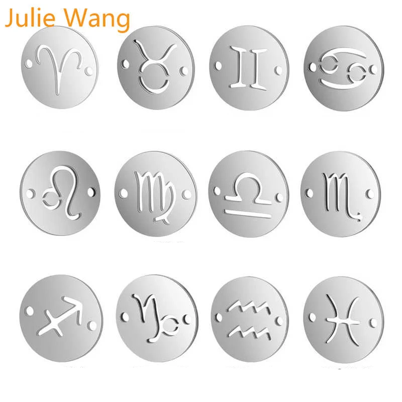 

Julie Wang 5PCS 12 Constellations Zodiac Connectors Stainless Steel Fashion Necklace Bracelet Finding Jewelry Making Accessory