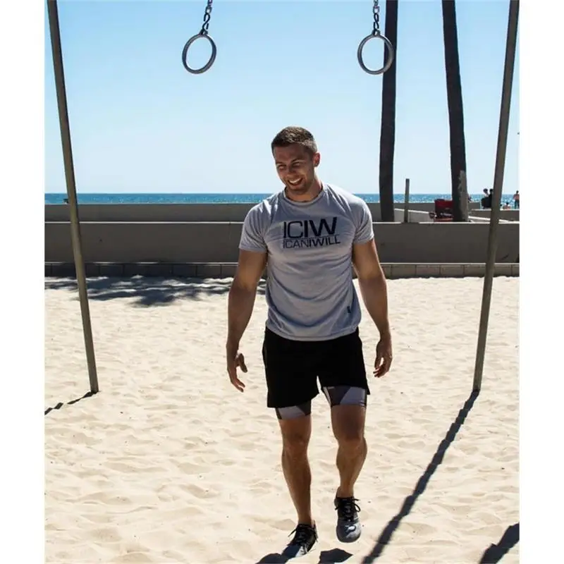 2018 сезон: весна–лето Для мужчин короткий рукав спорт бег рубашка дышащий