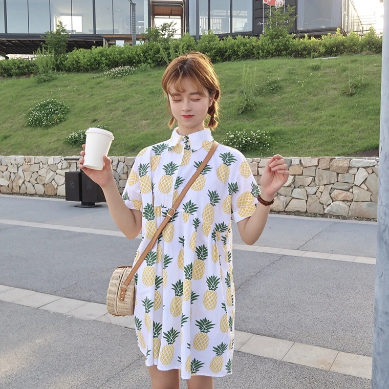 Новинка лета 2018 женская летняя рубашка с коротким рукавом и принтом ананаса для