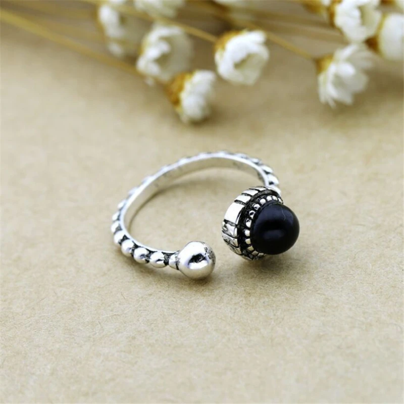 Новое поступление винтажные Регулируемые кольца из черного камня кристалла