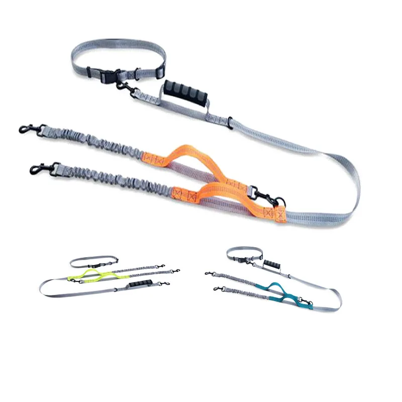 

Hands Free Two Dog Leash For Running Double Head Leash Rope Reflective Elasticity Dog Walking Collar Leash With Waist Belt CL166