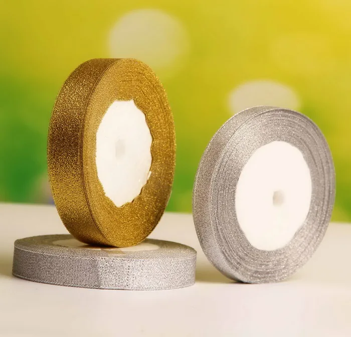 25 ярдов лента с золотым луком для упаковки подарков Золотая и Серебряная
