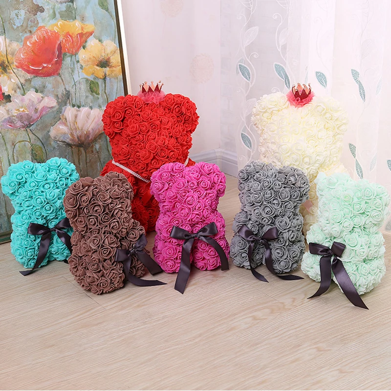 Foam Bear Mold PE Rose Artificial Flower Heads Rose Bear White Mold and Gift Box DIY Rose Bear Accessories Bag