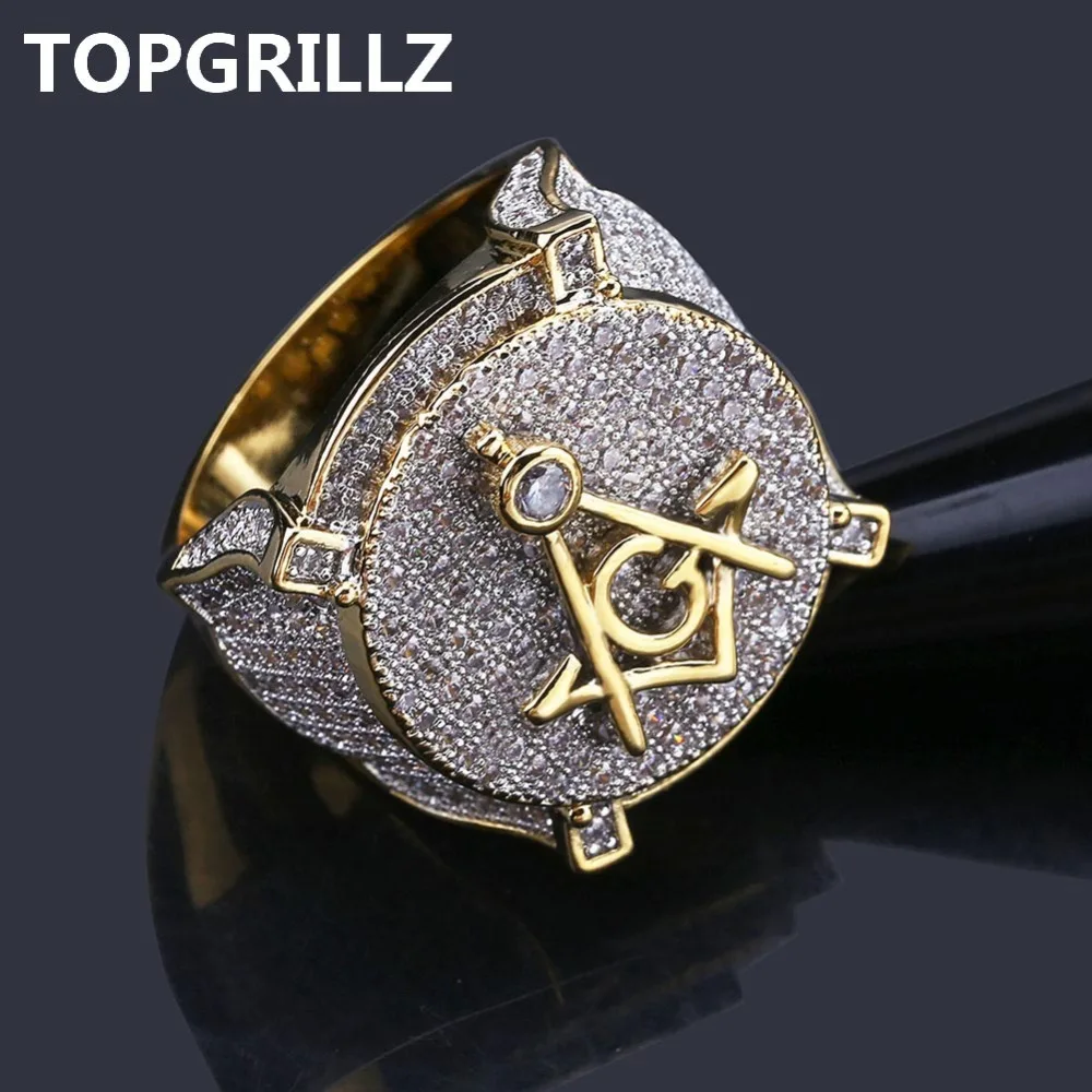 TOPGRILLZ хип-хоп позолоченное латунное кольцо с микро кубическим цирконием, масонское кольцо для мужчин, подарки с 7 8 9 10 11