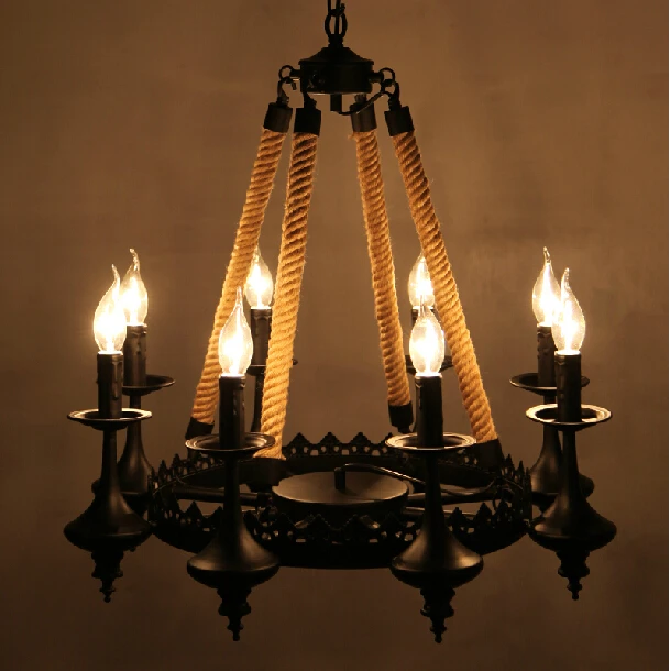 Подвесная лампа в стиле ретро из пеньковой веревки скандинавском и американском