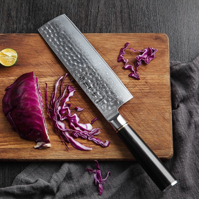 HEZHEN 6 8 дюймов нож мясника китайские Кухонные Ножи Дамасская кованая сталь Nakiri
