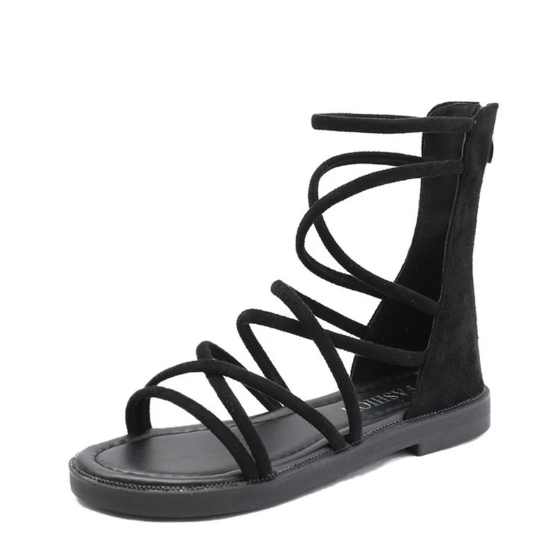 2018 лето новый большой Размеры босоножки на плоской подошве сапоги Для женщин