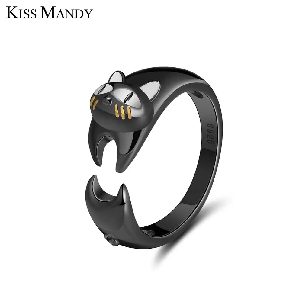 Kiss Mandy 925 пробы серебряные серьги для женщин яркий черный пистолет цвет кошка эмаль дизайн Девушка Вечерние ювелирные - Окраска металла: SR93