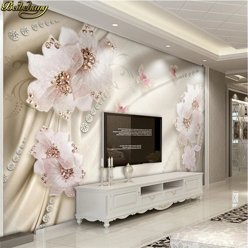 beibehang Custom photo wallpaper large mural wall stickers luxury diamond flowers 3d jewelry TV background murals | Обустройство дома