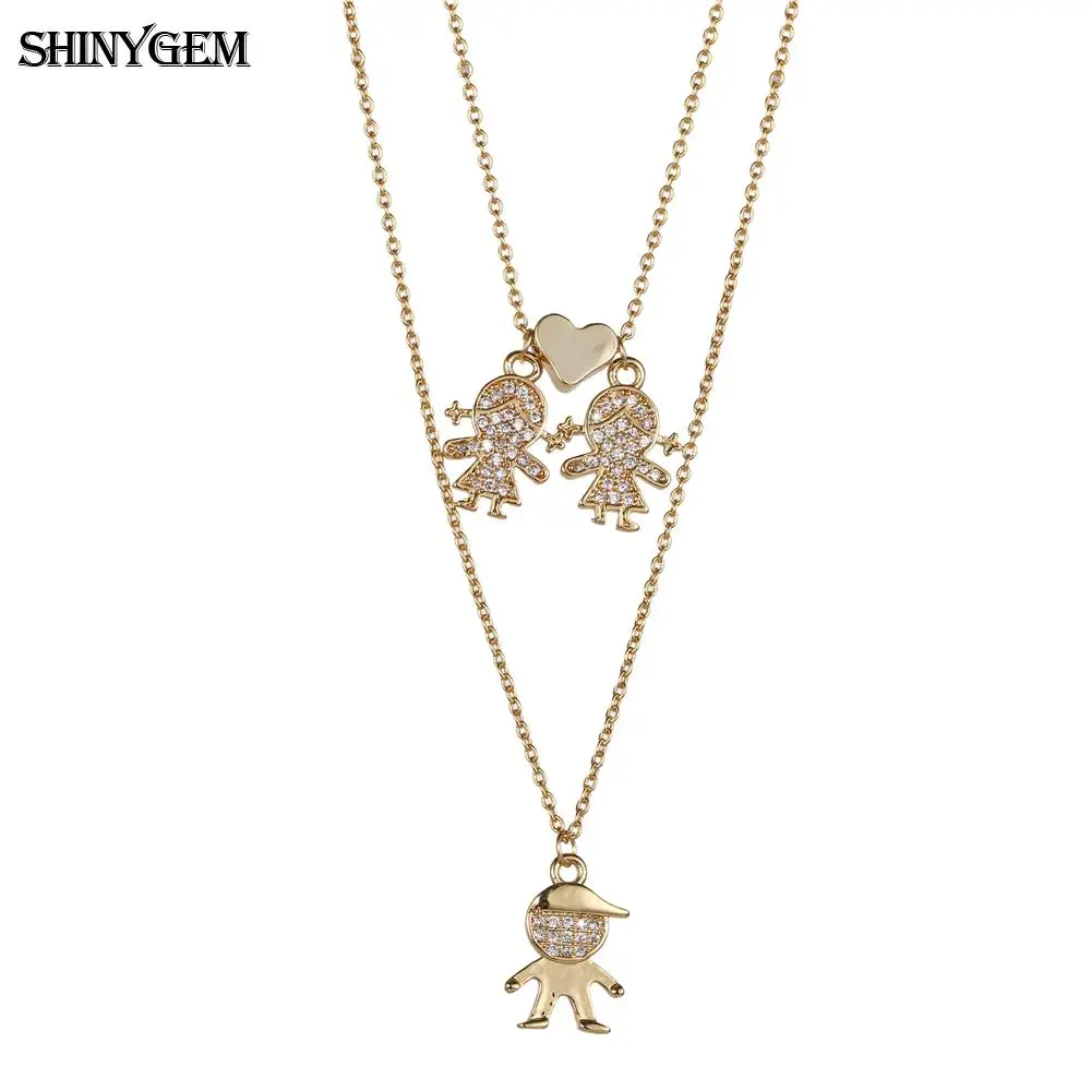 ShinyGem ожерелье для влюбленных пар милое длинное ожерелье с сердечком для мальчиков и девочек Двухслойное винтажное золотое ожерелье для женщин