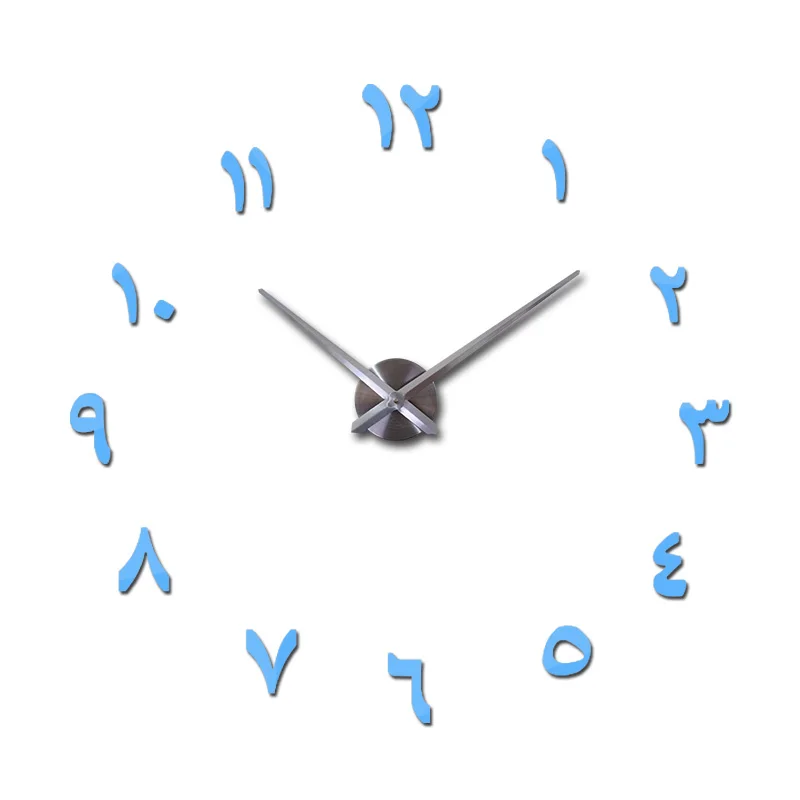 Небесно-голубой mirror effect Modern style still life diy digital Living room wall stickers home decoration quartz big watch wall clock - Цвет: Небесно-голубой