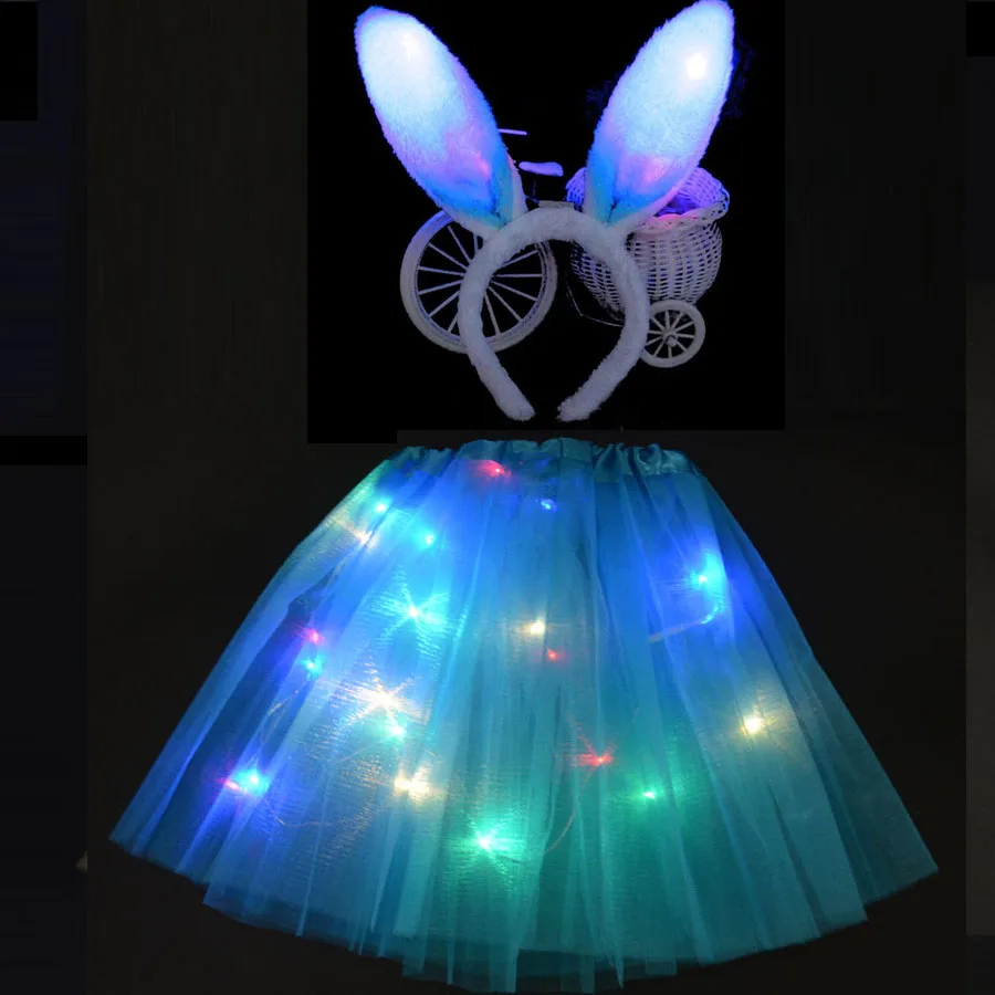 Plush blue Детский светодиодный светильник принцессы для девочек; платье-пачка; одежда для детей; повязка на голову; Корона; Кролик; костюм для костюмированной вечеринки; День рождения - Цвет: Plush blue
