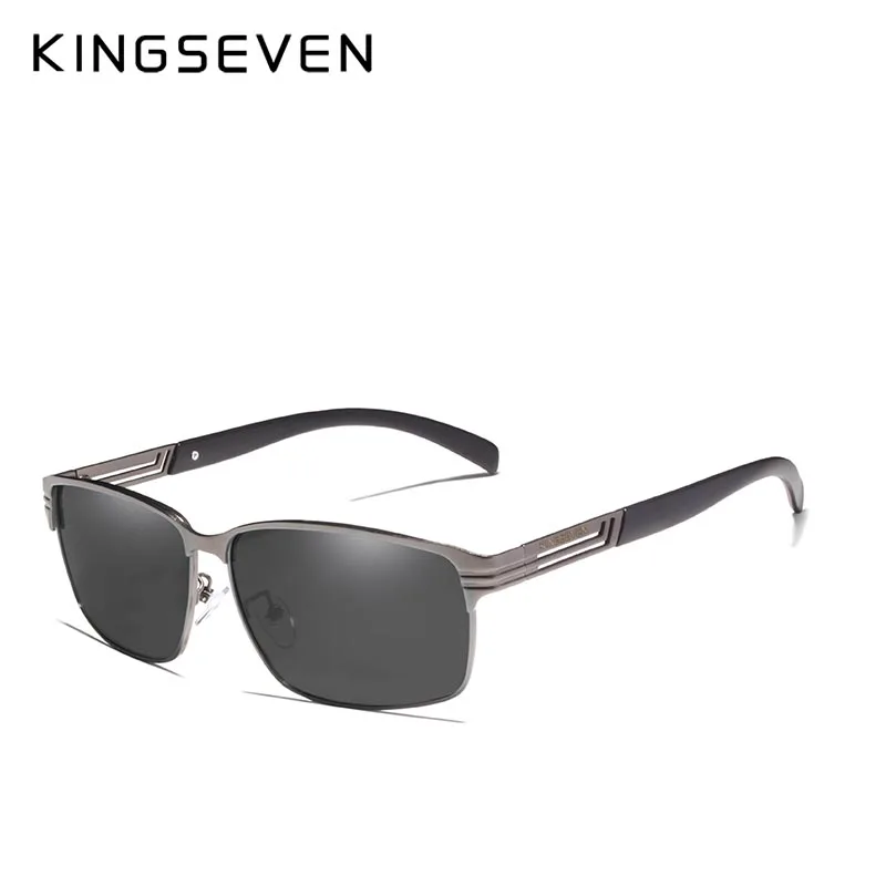 KINGSEVEN, фирменный дизайн, солнцезащитные очки, для мужчин, для вождения, мужские, поляризационные, солнцезащитные очки, Ретро стиль, квадратная оправа, Oculos Gafas UV400 - Цвет линз: Gun Gray