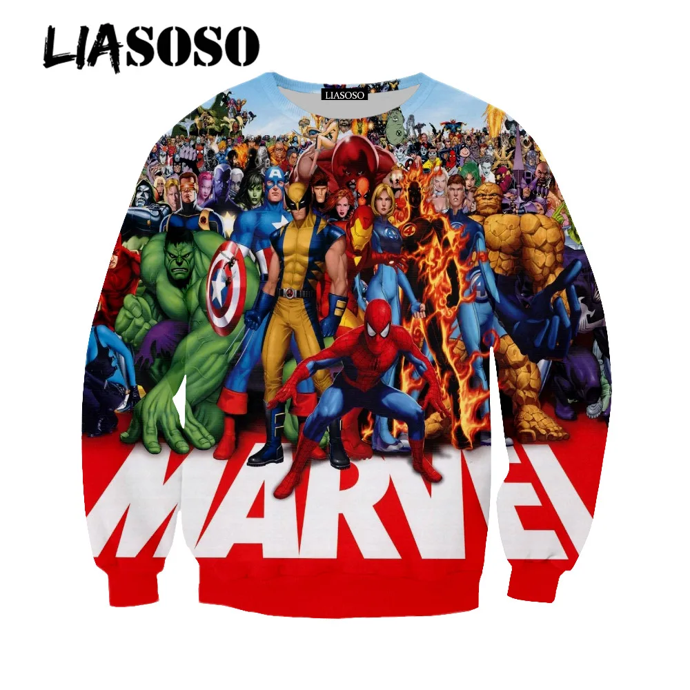 LIASOSO naverable Hulk футболка с капюшоном свитшоты Marvel comics 3D печать Supereroe Thanos Hawkeye Camicia hu6589