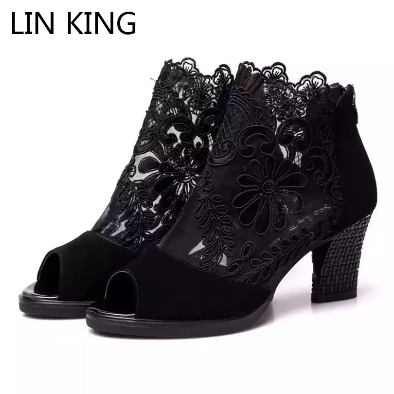 LIN KING/женские туфли лодочки с цветочным кружевом для отдыха Дышащие летние на