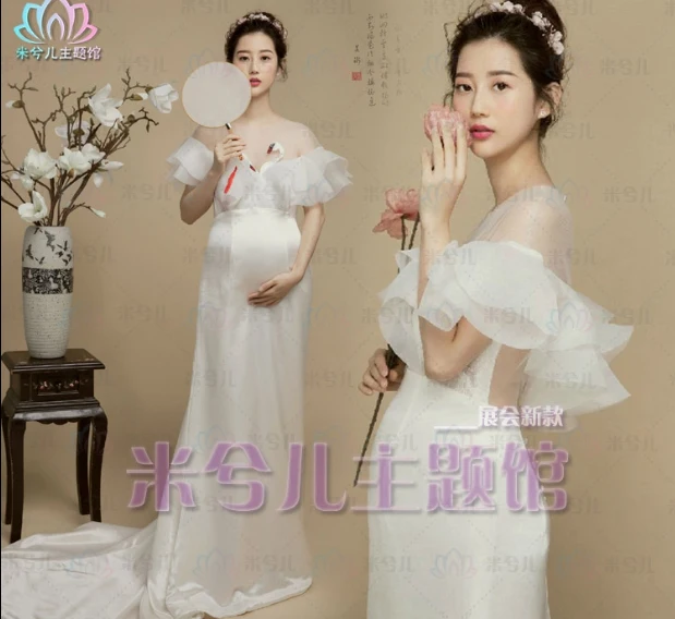 NEW Pregnant Maternity Women Photography Fashion Props Dress Romatic Fancy Baby Shower Fairy Free shipping White dress