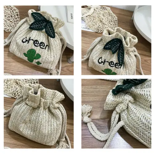 Женская Плетеная соломенная сумка Boho плетеная Сумка из ротанга на шнурке пляжный