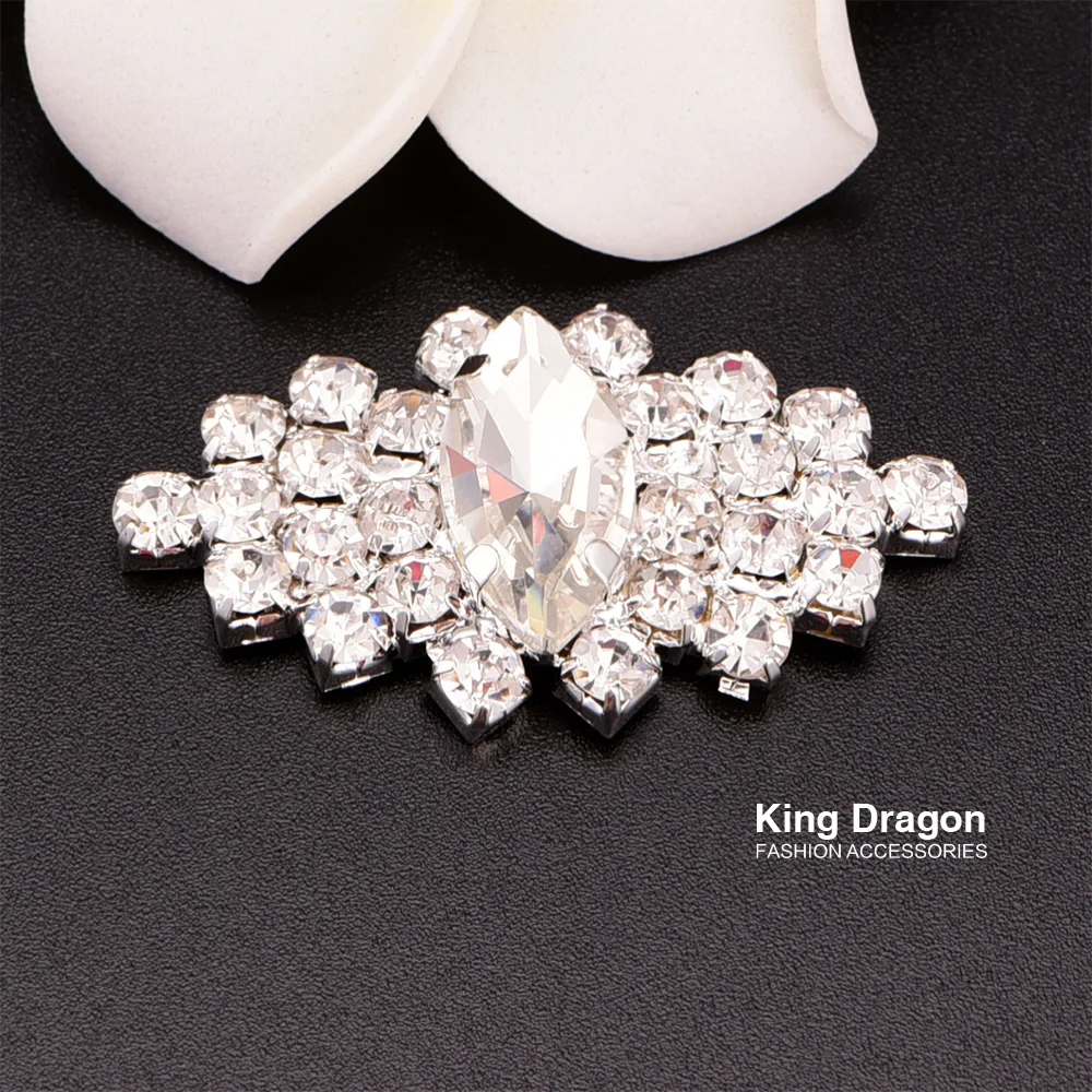 Пуговица со стразами и кристаллами для приглашения 40 мм * 22 100 шт./лот серебристая