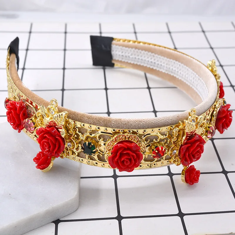 Красная Хрустальная Тиара для невесты ручная швейная Корона модная Цветочная