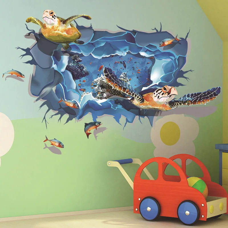 

Direct manufacturers 3D group the theme of a series of third generation turtles can remove the PVC wall DLX0953