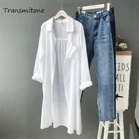 cotton women beach white long blouse 2019 spring women long sleeve shirts blouse high quality loose office long blouse tops
