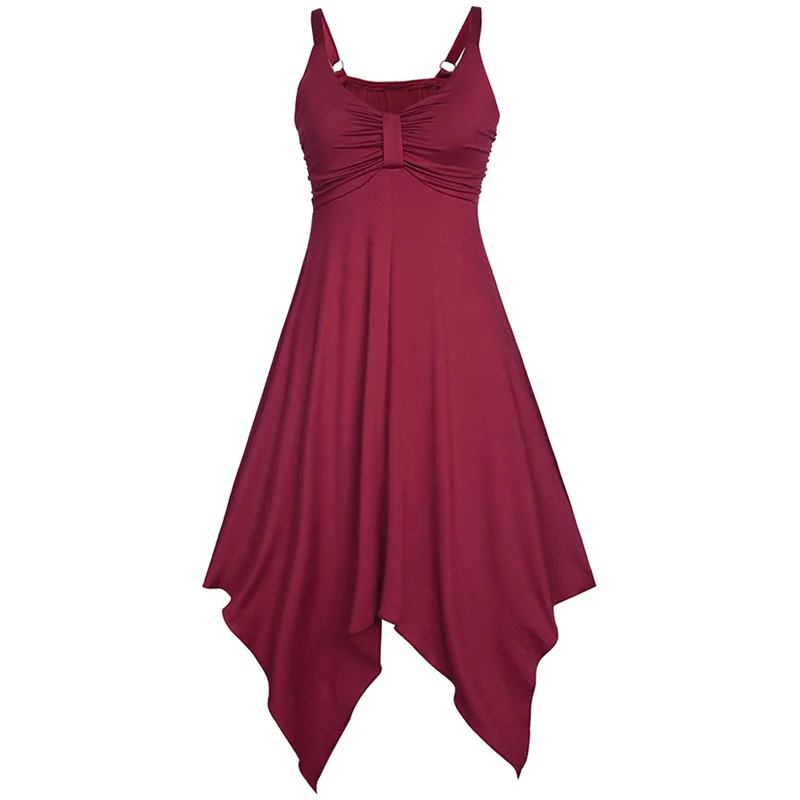 Topgirls Summer Elegant Women Dress Sleeveless O-neck Print Ladies Vintage Irregular Ruffles Design Femme | Женская одежда