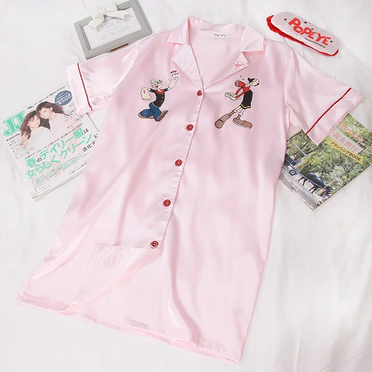 Корейская версия новинка Женская Летняя шелковая ночная рубашка с короткими