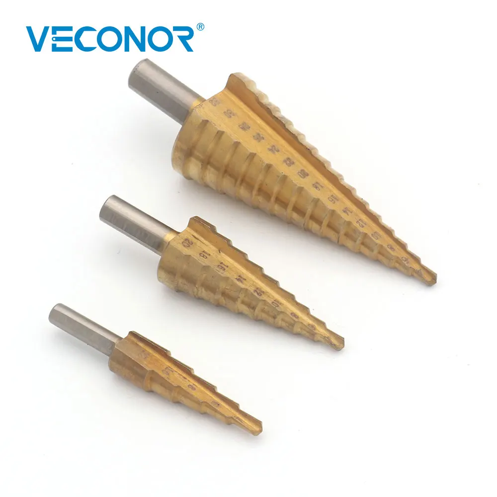 Straight Groove Vkonor набор из 3 предметов, ступенчатое сверло для металла, высокоскоростное стальное ступенчатое конусное сверло, материал HSS - Цвет: Straight Groove