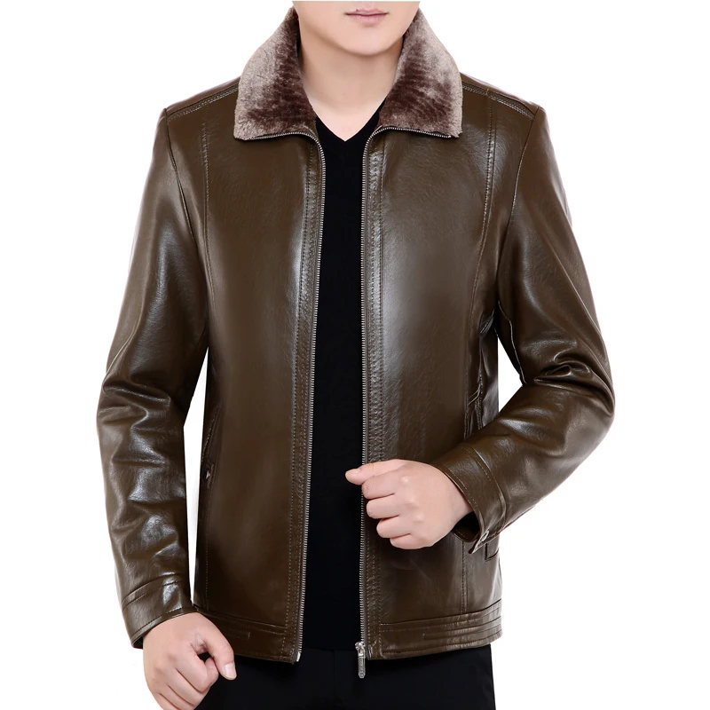 Middle-aged Men Haining Fur Men's Leather Sheepskin Plus Velvet Thick Coat Autumn And Winter | Мужская одежда