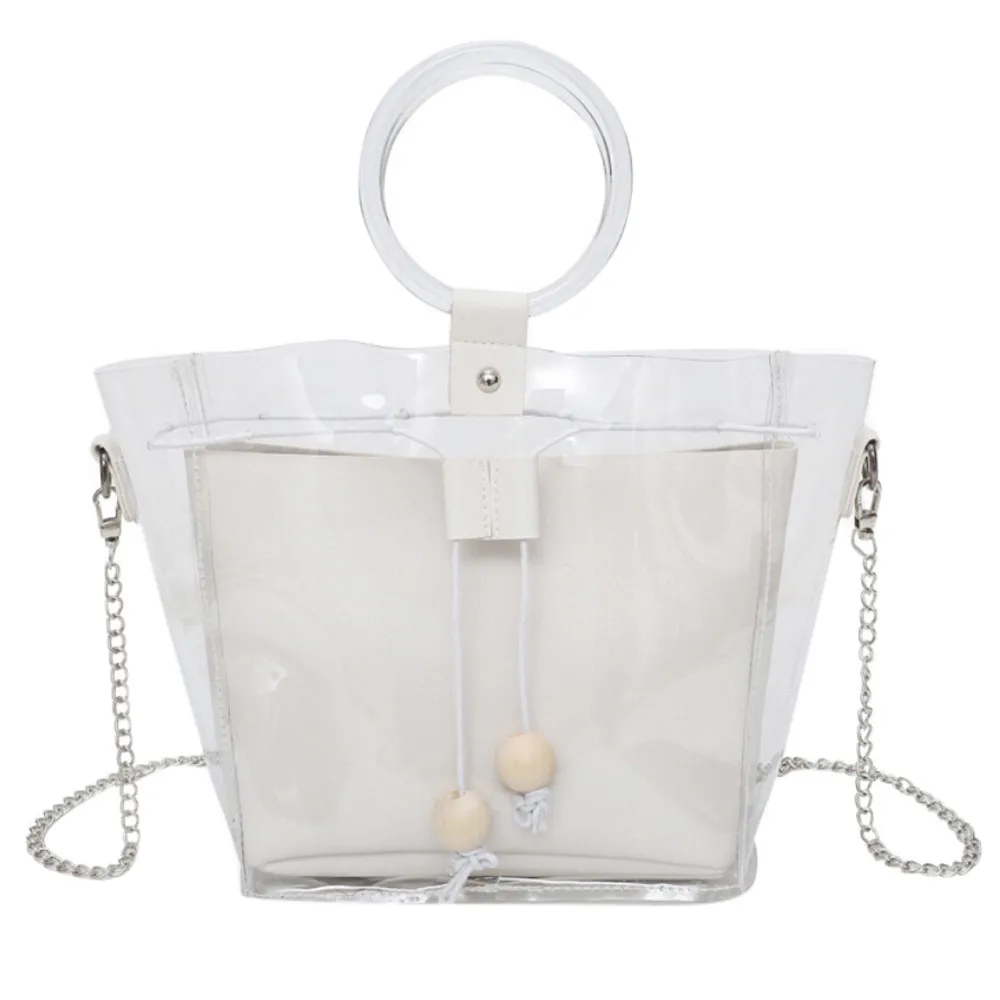 transparent bag Women Shoulder Bag Clear Transparent Drawstring Girls Composite Handbags sacos para as mulheres 2018 7.876 | Багаж и сумки