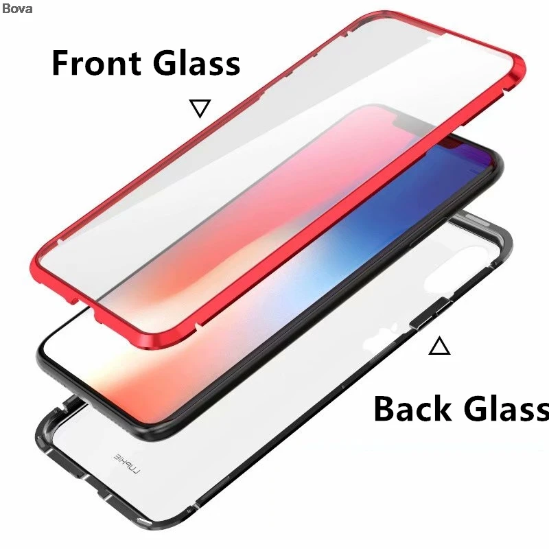 

Чехол-бампер Luphie для iPhone XS, XR, X, S Max (переднее стекло + черное стекло), ультратонкий, магнитный