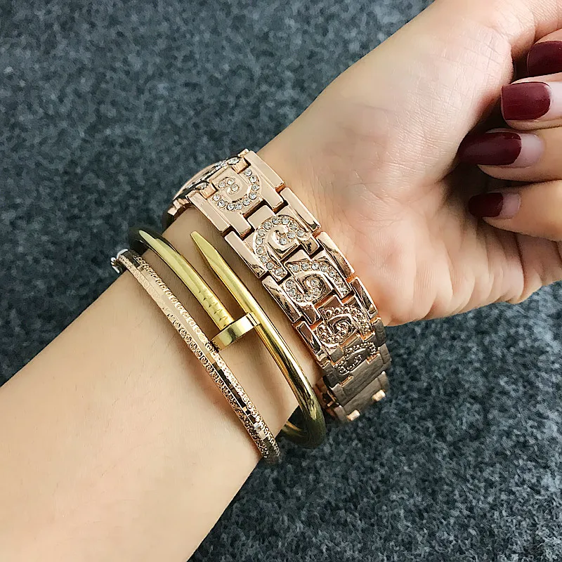 Новые роскошные женские кварцевые часы для девочек Полный Нержавеющая сталь