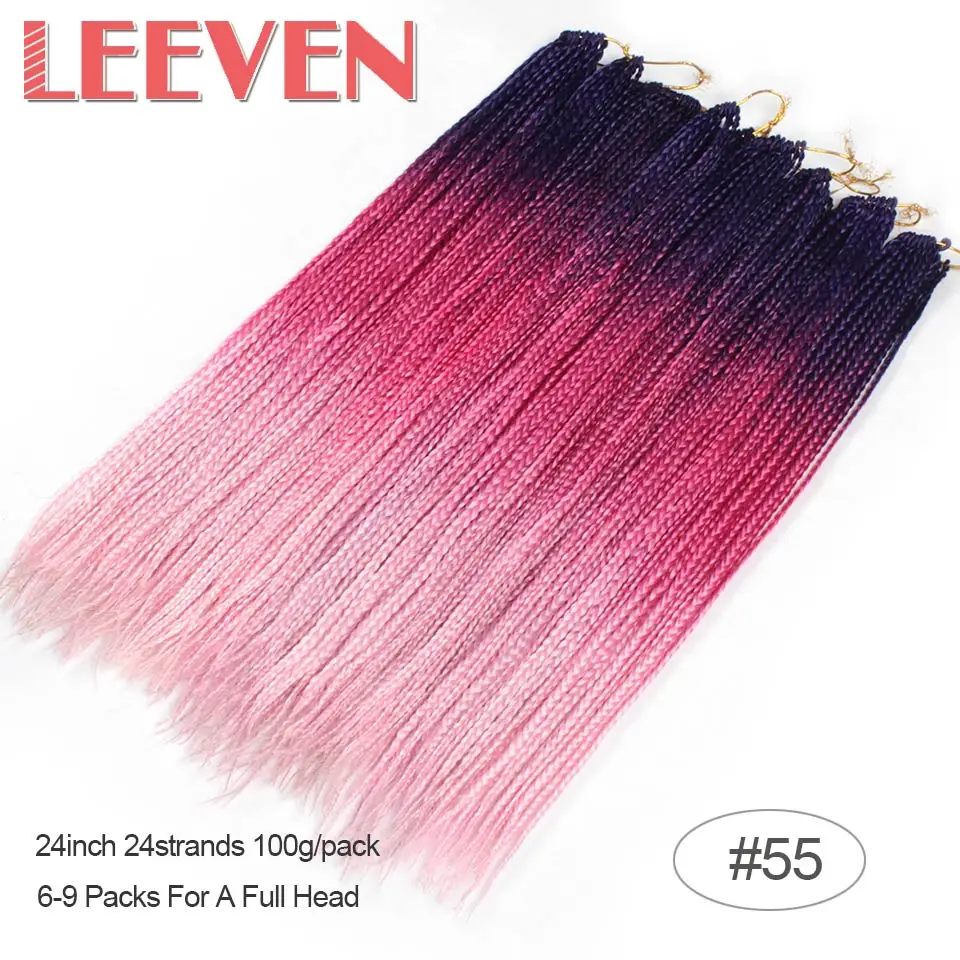 Leeven 24 дюйма, 24 пряди, Омбре свисающие косы, косы с крючком, накладные волосы, синтетические плетёные волосы, розовые, голубые, коричневые цвета - Цвет: T4/27/30