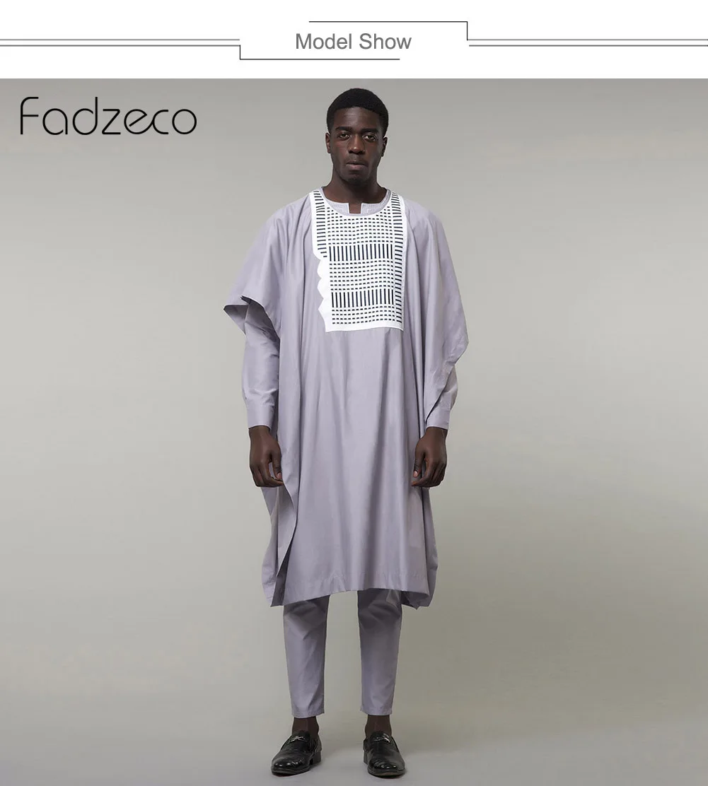 Fadzeco африканские костюмы для мужчин Agbada Dashiki Бизнес 3 шт. комплект Бубу африканская одежда этнический стиль формальный наряд