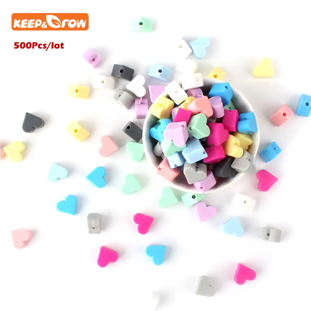 Keep&Grow 500Pcs Star Silicone Beads 12mm Food Grade Teether Heart Beads Bracelet For DIY Jewelry Making Beads Baby Teether Toys