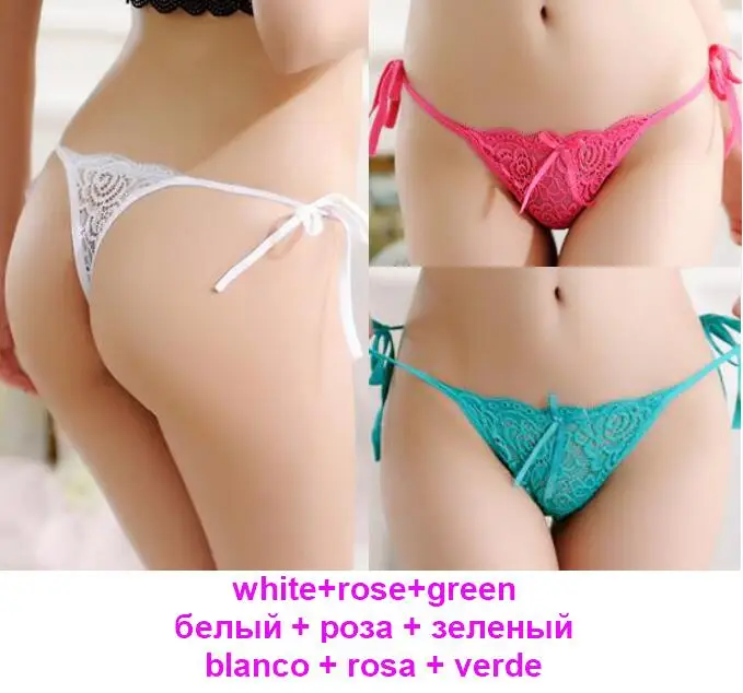 white rose green1513 3 шт./партия, Бандажное женское нижнее белье, женские кружевные трусики, стринги для девочек, сексуальные стринги, милые подростковые трусики с бантом, 7 цветов, модные, XS-xL - Цвет: white rose green1513