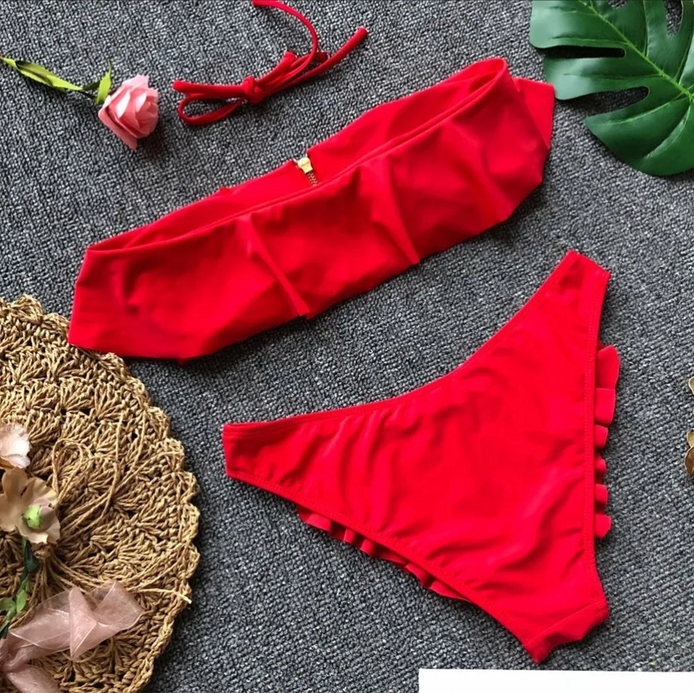 Midou Red Zipper бикини набор пуш ап стеганая одежда для купания купальник пляжная